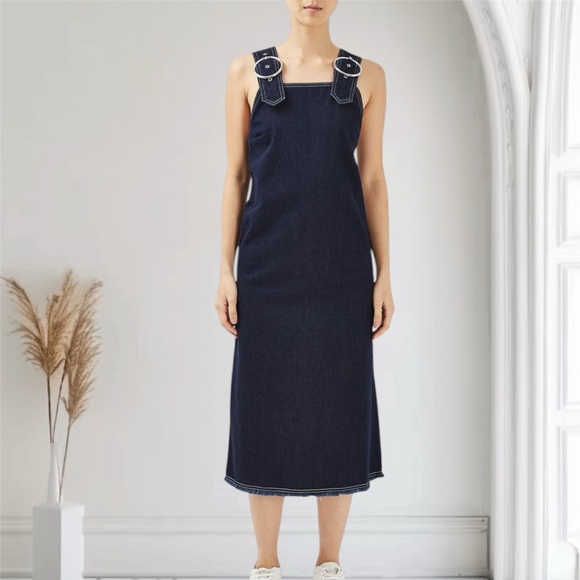Topshop Dresses & Skirts - Topshop Buckle Pinafore Denim Dress Size 4
